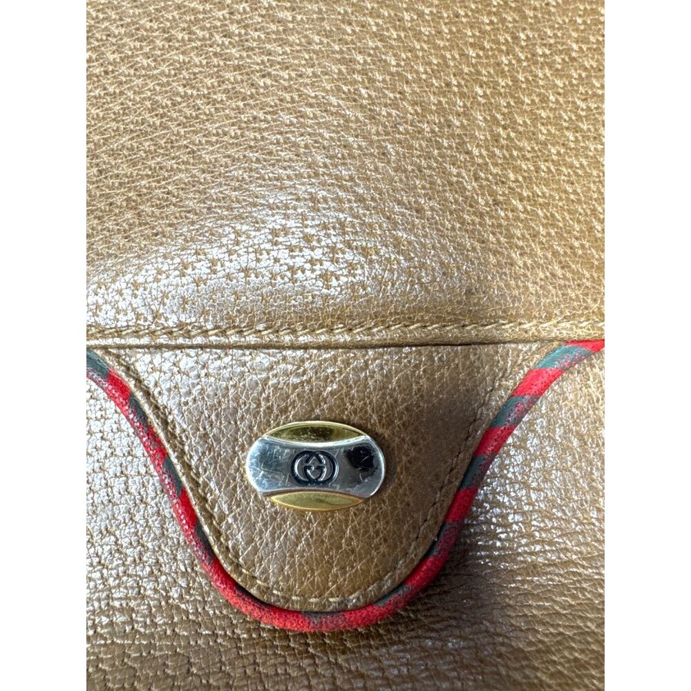 Vintage Gucci Brown Pebbled Leather Shoulder Bag W/Gold Hardware & Red Trim - Picture 2 of 16